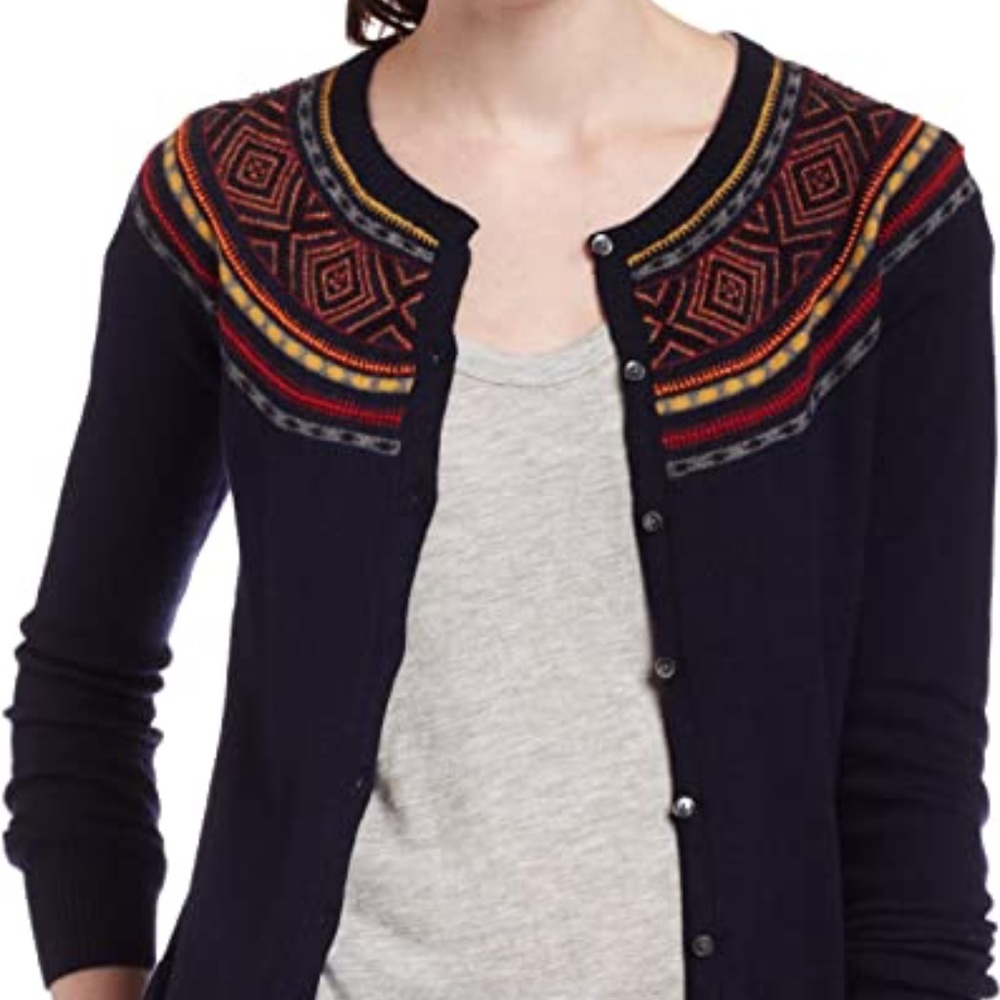 Lucky Brand Navy Beaded Wool Cardigan